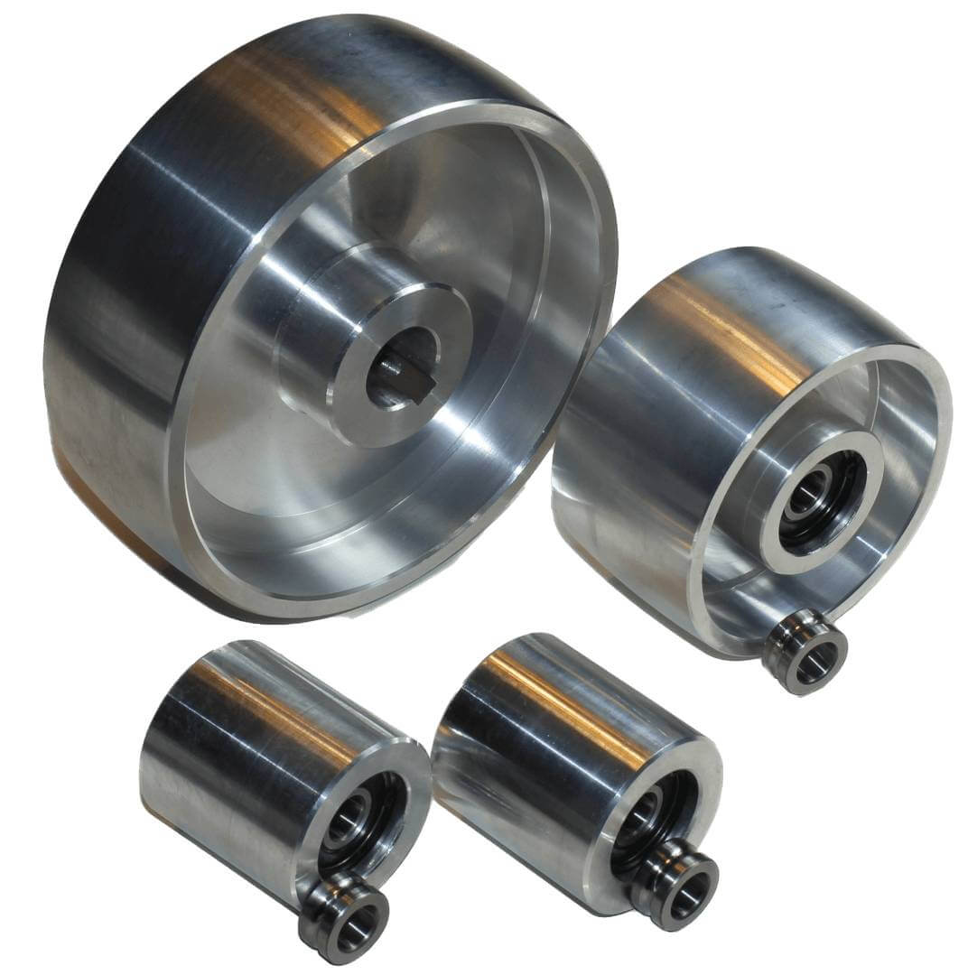 AL-6-4-24 - Belt Grinder Wheel Set / Knife Grinder 6,2″/158mm Drive -  24mm shaft, 4″/102mm Tracking, 2″/51mm Idle