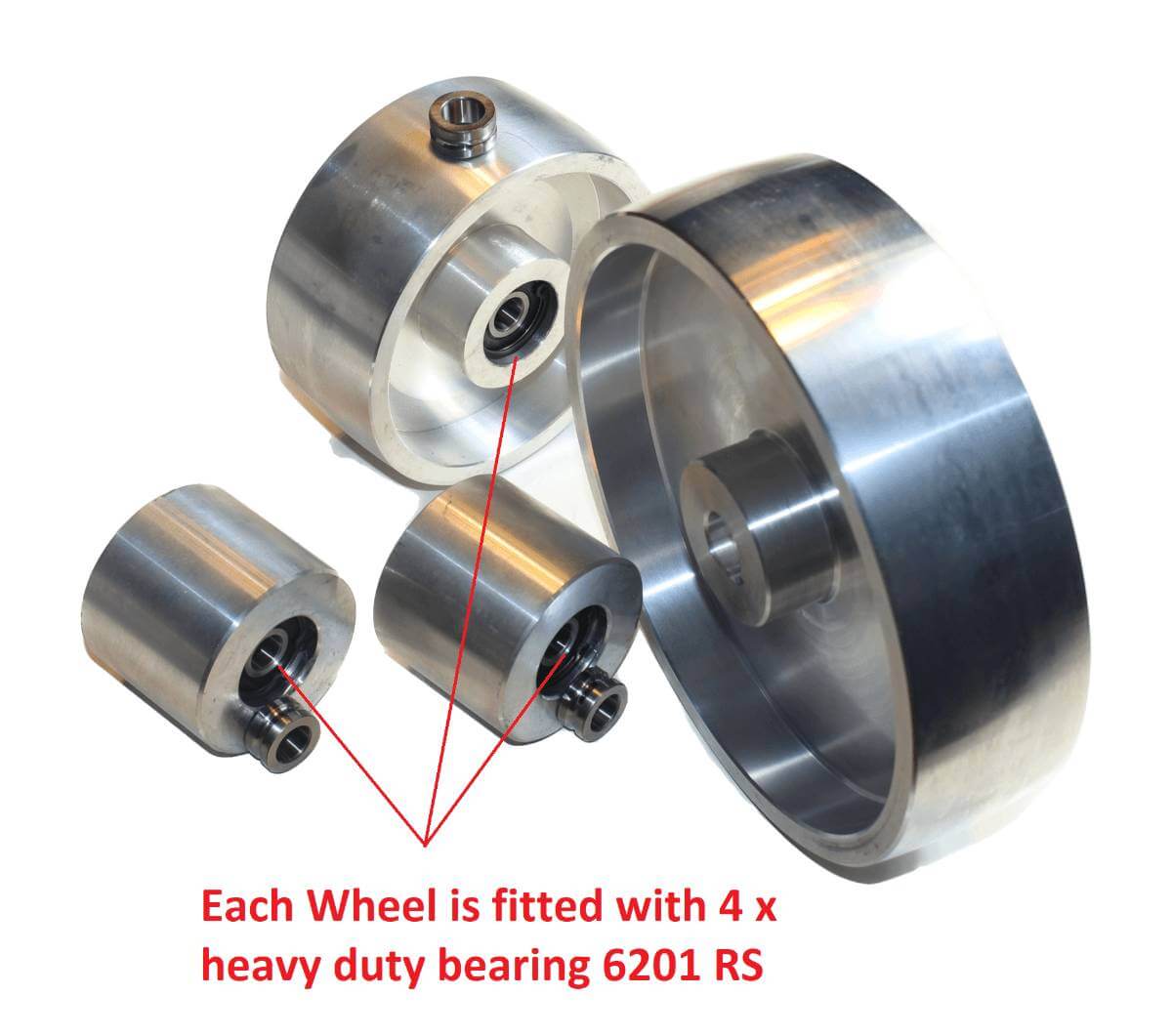 AL-6-4-24 - Belt Grinder Wheel Set / Knife Grinder 6,2″/158mm Drive -  24mm shaft, 4″/102mm Tracking, 2″/51mm Idle