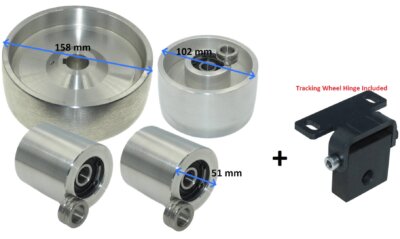 AL-6″-4″-24 – Belt Grinder Wheel Set / Knife Grinder 6,2″/158mm Drive – 24mm shaft, 4″/102mm Tracking, 2″/51mm Idle