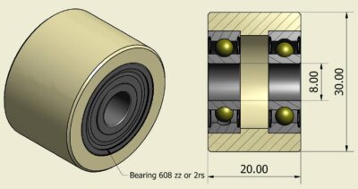 (30-20-8)  Nylon Roller – 30mm Diameter – 20mm Wide – 8mm Bearing / 30 kg Load Capacity (A set of 4 Rollers)