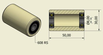 (30-50-8)  Nylon Roller – 30mm Diameter – 50mm Wide – 8mm Bearing / 30 kg Load Capacity (A set of 4 Rollers)