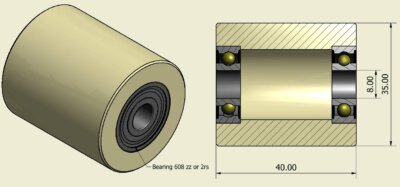 (35-40-8)  Nylon Roller – 35mm Diameter – 40mm Wide – 8mm Bearing / 40 kg Load Capacity (A set of 4 Rollers)