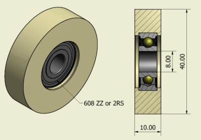 (40-10-8)  Nylon Roller – 40mm Diameter – 10mm Wide – 8mm Bearing / 20 kg Load Capacity (A set of 4 Rollers)