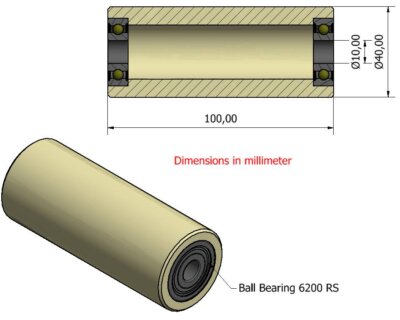 (40-100-10)  Nylon Roller – 40mm Diameter – 100mm Wide – 10mm Bearing / 40 kg Load Capacity (A set of 4 Rollers)