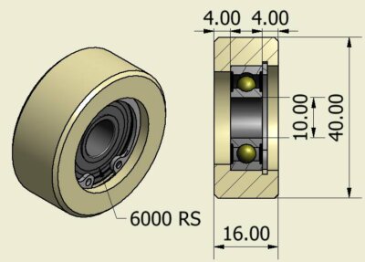 (40-16-10)  Nylon Roller – 40mm Diameter – 16mm Wide – 10mm Bearing / 30 kg Load Capacity (A set of 4 Rollers)