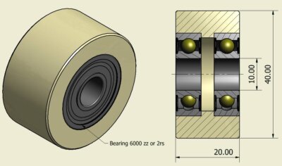 (40-20-10)  Nylon Roller – 40mm Diameter – 20mm Wide – 10mm Bearing / 40 kg Load Capacity (A set of 4 Rollers)