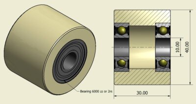 (40-30-10)  Nylon Roller – 40mm Diameter – 30mm Wide – 10mm Bearing / 40 kg Load Capacity (A set of 4 Rollers)