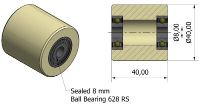 (40-40-8)  Nylon Roller – 40mm Diameter – 40mm Wide – 8mm Bearing / 40 kg Load Capacity (A set of 4 Rollers)