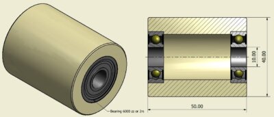 (40-50-10)  Nylon Roller – 40mm Diameter – 50mm Wide – 10mm Bearing / 50 kg Load Capacity (A set of 4 Rollers)