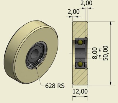 (50-12-8)  Nylon Roller – 40mm Diameter – 12mm Wide – 8mm Bearing / 30 kg Load Capacity (set of 4 Rollers)