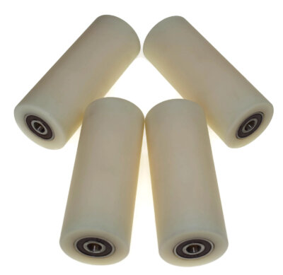 (40-100-8)  Nylon Roller – 40mm Diameter – 100mm Wide – 8mm Bearing / 40 kg Load Capacity (A set of 4 Rollers)