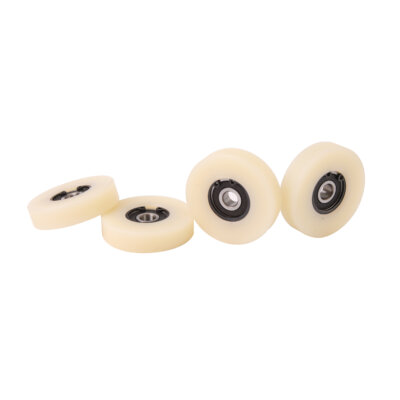 (50-12-8)  Nylon Roller – 40mm Diameter – 12mm Wide – 8mm Bearing / 30 kg Load Capacity (set of 4 Rollers)