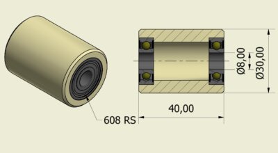 (30-40-8)  Nylon Roller – 30mm Diameter – 40mm Wide – 8mm Bearing / 30 kg Load Capacity (A set of 4 Rollers)