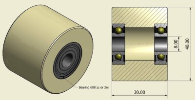 (40-30-8)  Nylon Roller – 40mm Diameter – 30mm Wide – 8mm Bearing / 40 kg Load Capacity (A set of 4 Rollers)